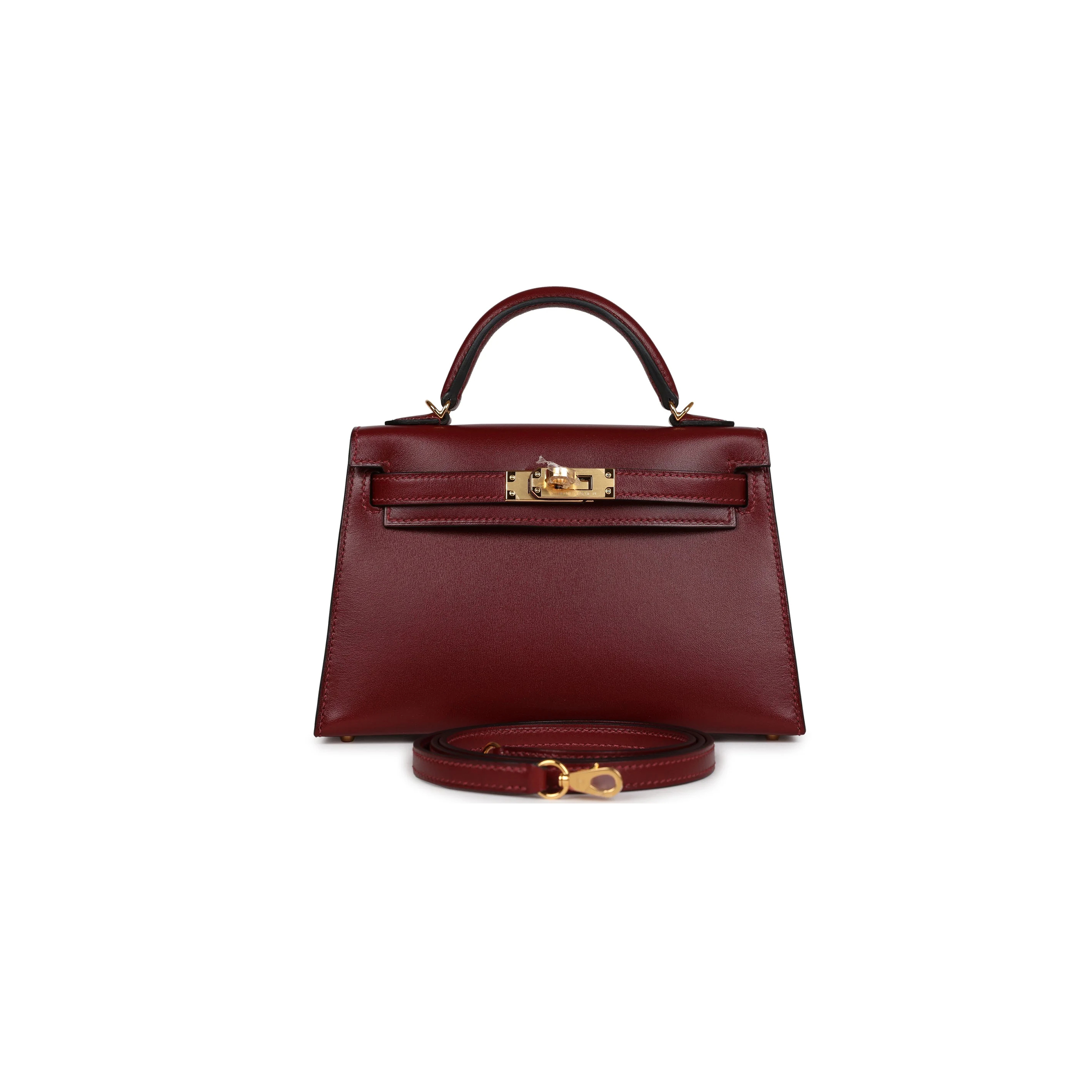 H**mes mini kelly ii box burgundy gold hardware (19*12*5.5cm)